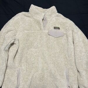 L.L. Bean Cream Zip Up Sweater with Stand-Up Collar